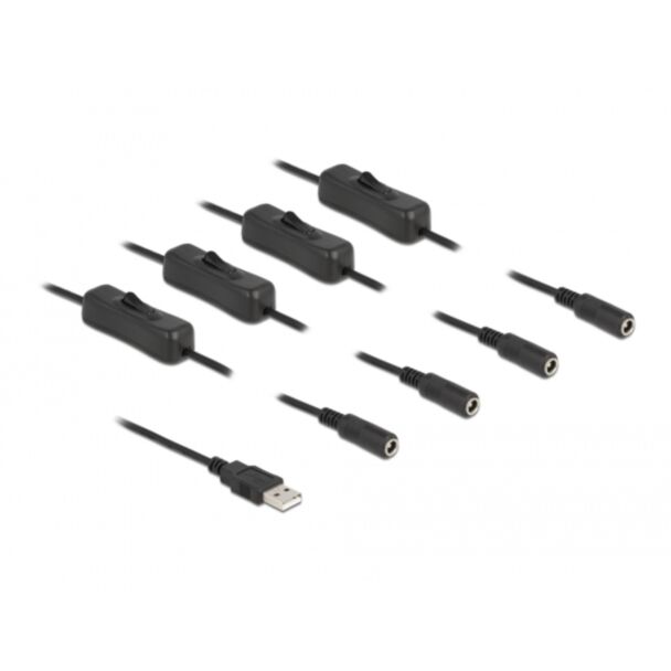 DeLOCK Cavo USB Tipo-A maschio per 4 x DC 5,5 x 2,1 mm femmina con interruttore 1 m