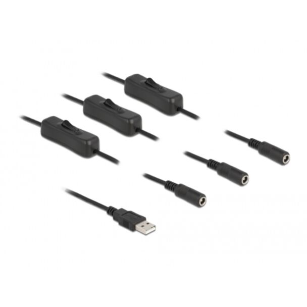 DeLOCK Cavo USB Tipo-A maschio per 3 x DC 5,5 x 2,1 mm femmina con interruttore 1 m