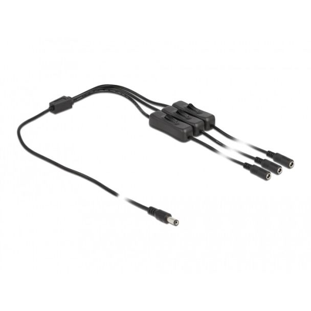 DeLOCK Cavo DC 5,5 x 2,1 mm maschio a 3 x femmina DC con interruttore 1 m