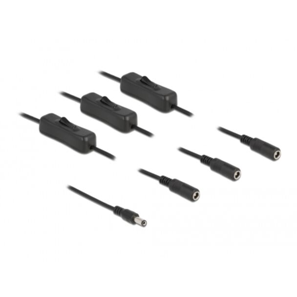 DeLOCK Cavo DC 5,5 x 2,1 mm maschio a 3 x femmina DC con interruttore 1 m