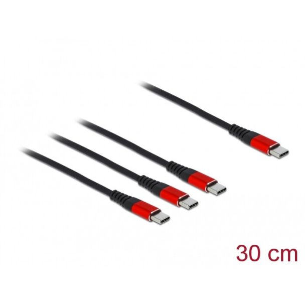 DeLOCK Cavo di ricarica USB 3 in 1 USB Type-C a 3 x USB Type-C da 30 cm nero / rosso