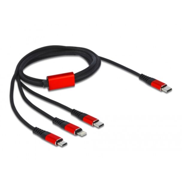 DeLOCK USB Charging Cable 3 in 1 USB Type-C to Lightning / Micro USB / USB Type-C 1 m black / red