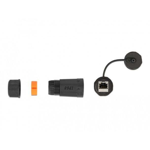 DeLOCK Connettore per cavi da RJ45 femmina per RJ45 femmina Cat.6A con custodia e cappuccio di protezione impermeabile