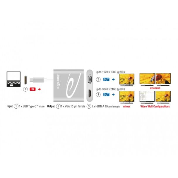DeLOCK 87705 adattatore grafico USB 3840 x 2160 Pixel Argento