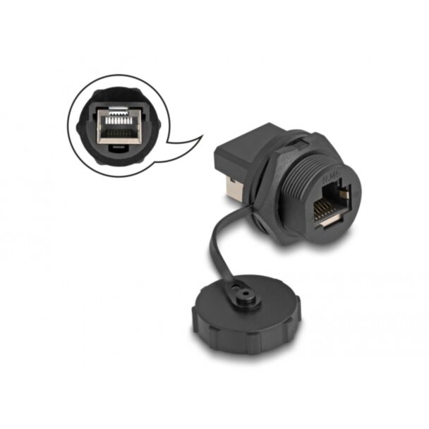 DeLOCK Accoppiatore RJ45 Cat.6A con cappuccio di protezione per installazione integrata IP67 polvere e impermeabile
