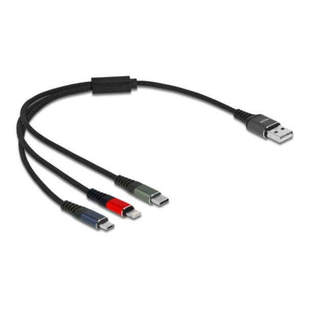 DeLOCK USB Charging Cable 3 in 1 Type-A to Lightning / Micro USB / USB Type-C 30 cm 3-coloured