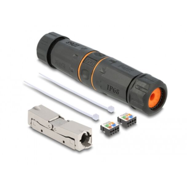 DeLOCK Cable connector LSA to LSA Cat.6A IP68 waterproof black