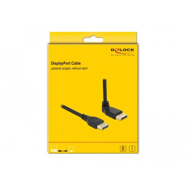 DeLOCK Cavo DisplayPort da maschio diritto a maschio 90° angolato vers l'alto 8K 60 Hz 3 m privo di fermo