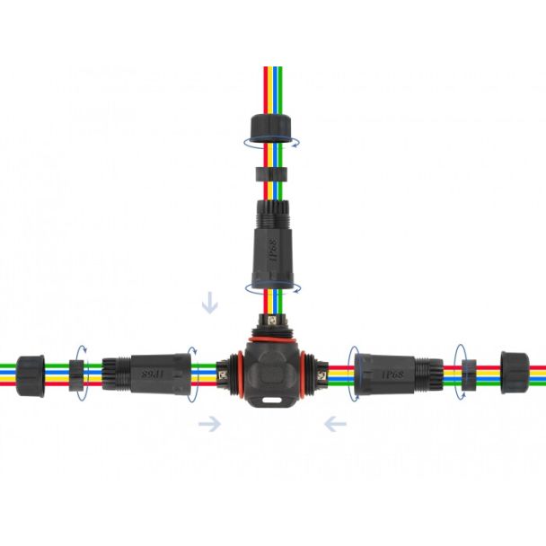 DeLOCK Connettore per cavo per esterno a 4 pin, IP68 impermeabile, avvitabile, diametro cavo 4,5 - 7,5 mm nero