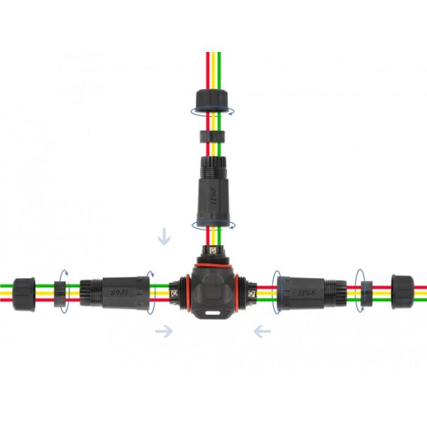 DeLOCK Connettore per cavo per esterno a 3 pin, IP68 impermeabile, avvitabile, diametro cavo 4,5 - 7,5 mm nero