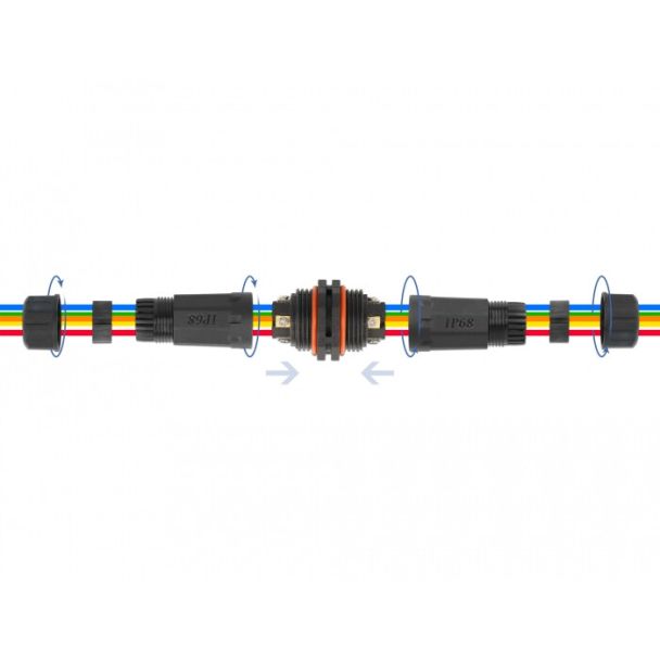 DeLOCK Connettore per cavo per esterno a 5 pin, IP68 impermeabile, avvitabile, diametro cavo 4,5 - 7,5 mm nero
