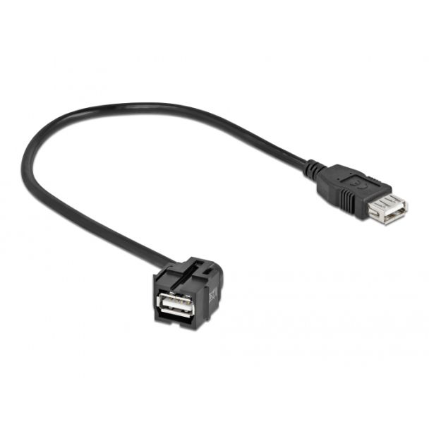 DeLOCK Keystone Module USB 2.0 A female 250° > USB 2.0 A female with cable black