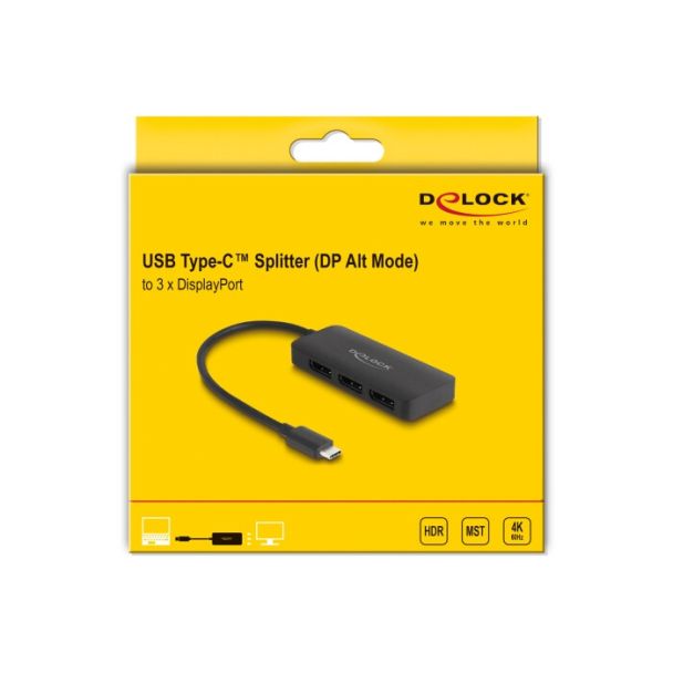DeLOCK Splitter USB Type-C (DP Alt Mode) per 3 x DisplayPort MST 4K 60 Hz