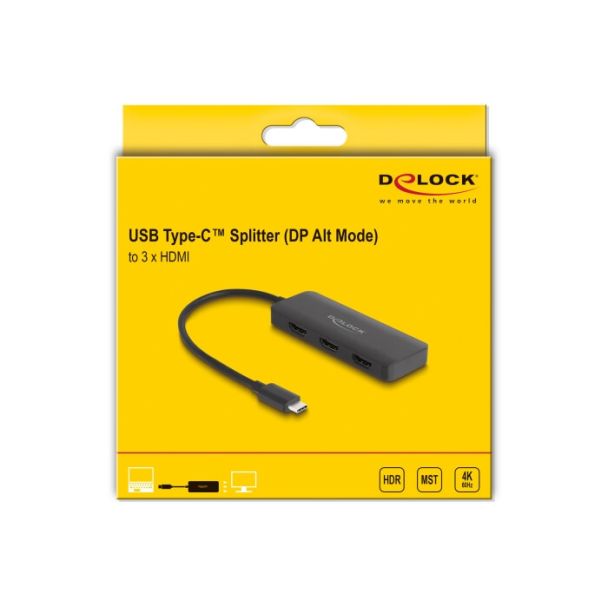 DeLOCK Splitter USB Type-C (DP Alt Mode) per 3 x HDMI MST 4K 60 Hz