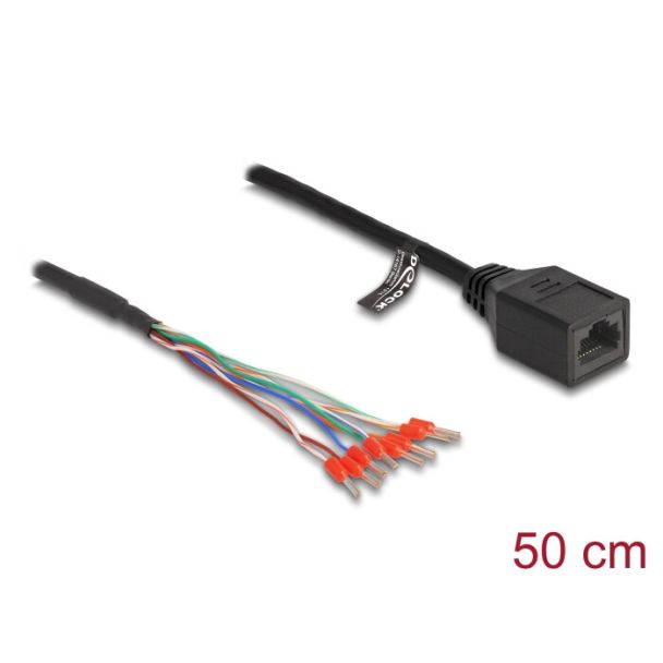 DeLOCK Cavo da RJ45 femmina a capicorda Cat.5e da 50 cm nero