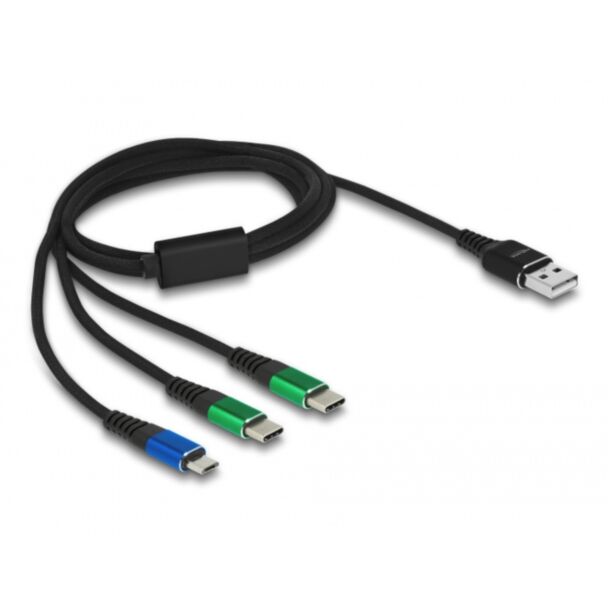 DeLOCK Cavo di ricarica USB 3 in 1 Tipo-A a Micro USB / 2 x USB Type-C da 1 m