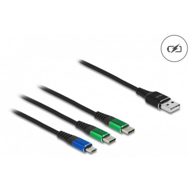 DeLOCK Cavo di ricarica USB 3 in 1 Tipo-A a Micro USB / 2 x USB Type-C da 1 m