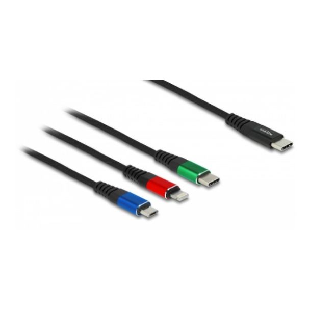 DeLOCK Cavo di ricarica USB 3 in 1 Tipo-A a 2 x Lightning / USB Type-C da 30 cm
