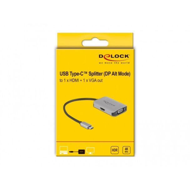 DeLOCK Splitter USB Type-C (DP Alt Mode) > 1 x HDMI 1 x VGA out