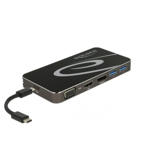 DeLOCK USB Type-C 3.2 Dockingstation 4K HDMI DP / 1080p VGA, USB Hub und PD 3.0