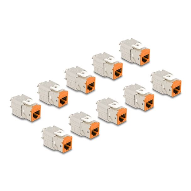 DeLOCK Keystone Modul RJ45 jack to LSA Cat.6A toolfree orange set 10 pieces