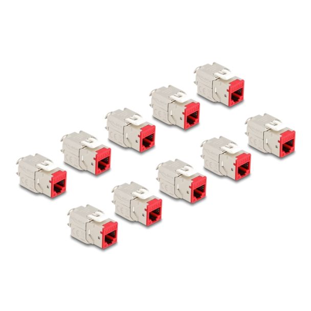 DeLOCK Keystone Modul RJ45 jack to LSA Cat.6A toolfree red set 10 pieces