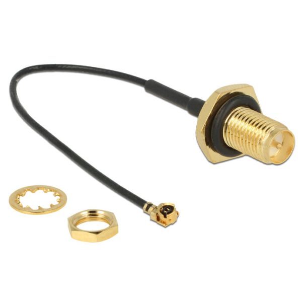 DeLOCK 89584 cavo coassiale RP-SMA MHF Nero, Oro