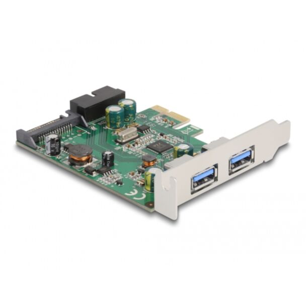 DeLOCK Scheda PCI Express x1 con 2 x USB 3.2 Gen 1 Tipo-A esterne + 1 x USB interno a 19 pin maschio - Fattore di forma a basso profilo