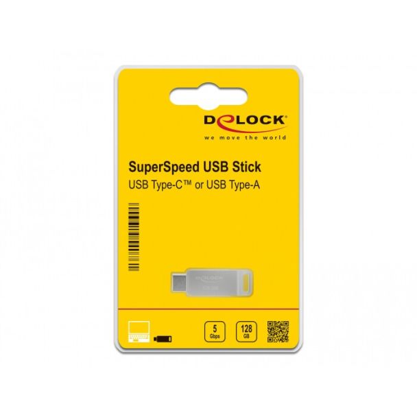 DeLOCK Chiavetta USB 5 Gbps USB-C + Tipo-A da 128 GB - Alloggiamento in metallo