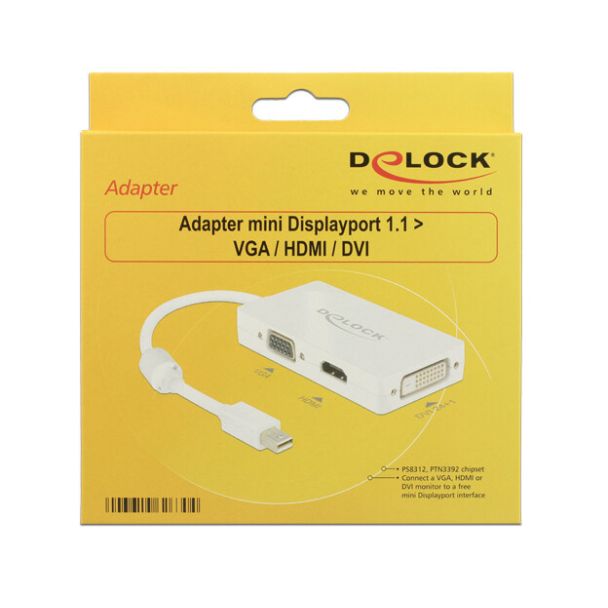 DeLOCK 0.16m DisplayPort/VGA + HDMI + DVI 0,16 m Mini DisplayPort VGA (D-Sub)+ HDMI + DVI Bianco