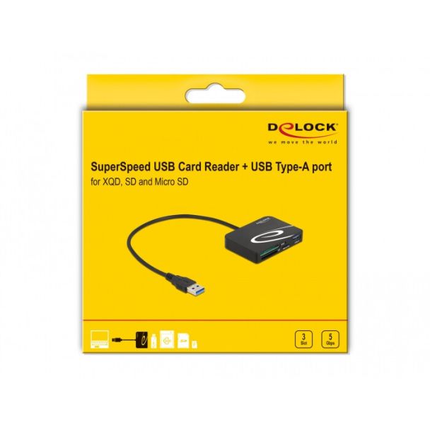 DeLOCK Lettore di schede per schede di memoria XQD / SD / Micro SD + porta USB Tipo-A