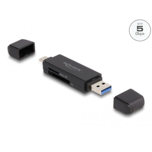 DeLOCK Card Reader SuperSpeed USB 5 Gbps USB Type-C / Type-A for SD and Micro SD memory cards