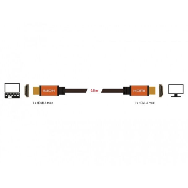 DeLOCK 85726 cavo HDMI 0,5 m HDMI tipo A (Standard) Nero, Oro