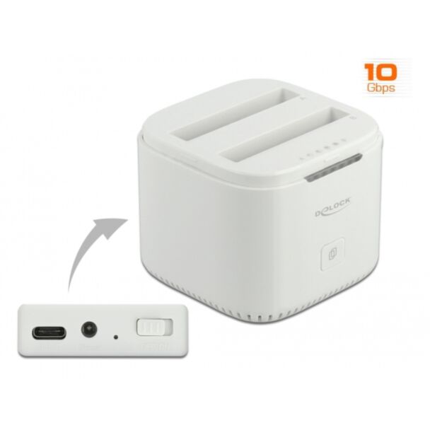 DeLOCK Docking Station USB Type-C 3.2 per 2 x 2.5″ SATA HDD / SSD con funzione di clonazione