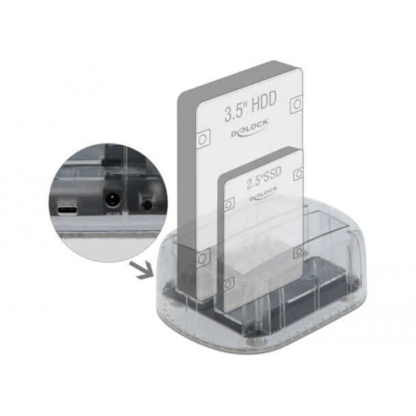 DeLOCK Docking Station con USB Type-C per 2 x SATA HDD / SSD trasparenti