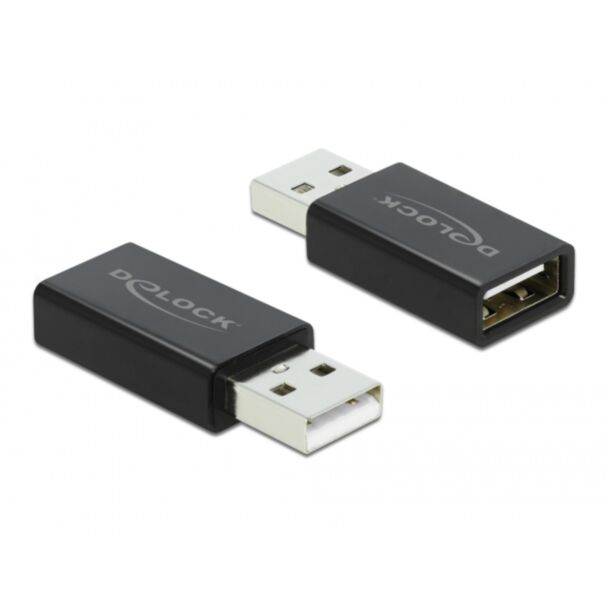 DeLOCK USB data blocker, adapter Type-A male to Type-A female (2 A), black
