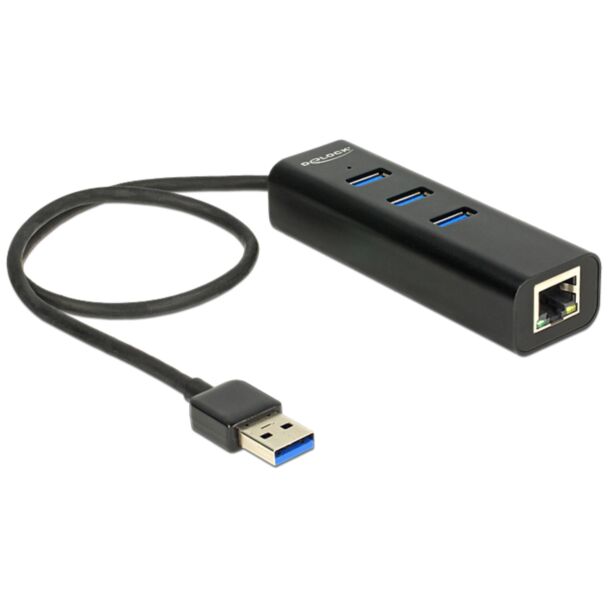 DeLOCK Hub USB 3.0 a 3 porte+1 Porta Gigabit LAN 10/100/1000 Mbps
