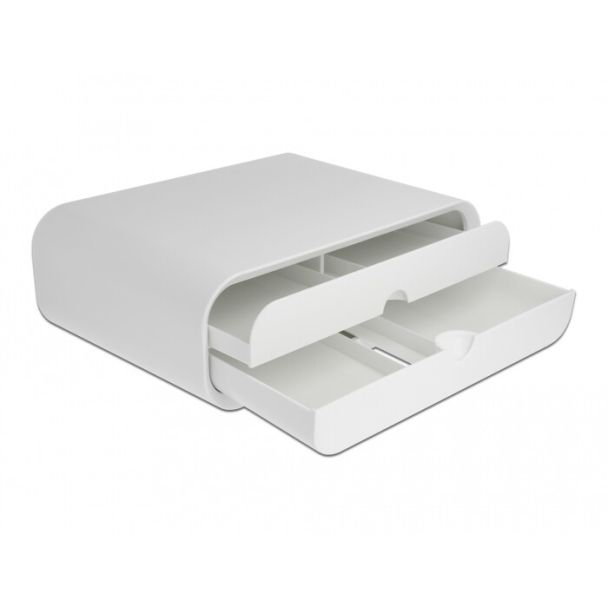 DeLOCK Supporto per monitor con due cassetti bianchi