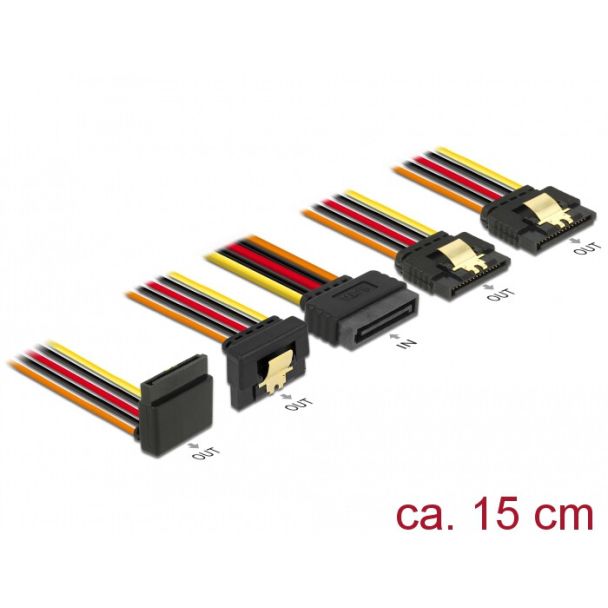 DeLOCK 60147 cavo SATA 0,15 m SATA a 15 pin 4 x SATA 15 pin Nero, Arancione, Rosso, Giallo