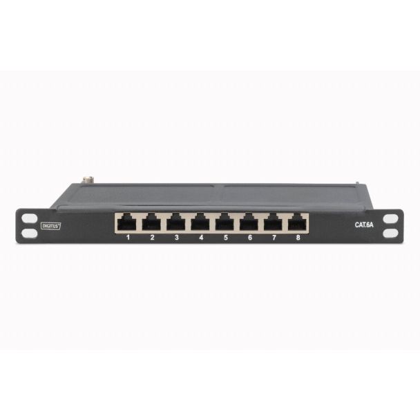 Digitus Pannello patch sottile CAT 6A, schermato, 8 porte, 0,5 U, 10", nero