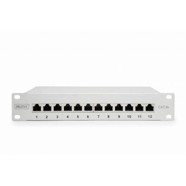 Digitus Pannello patch CAT 6A, schermato, 12 porte , 1U, 10", grigio