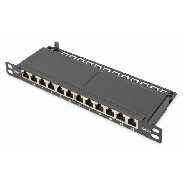 Digitus CAT 6A Slim Patch Panel, shielded, 12-port, 0.5 U, 10", black