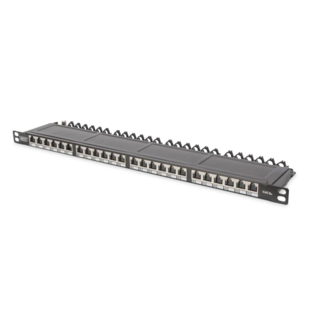Digitus CAT 6A Class EA patch panel, shielded, 0.5U 24-port RJ45, incl. dust cover, 8P8C, black