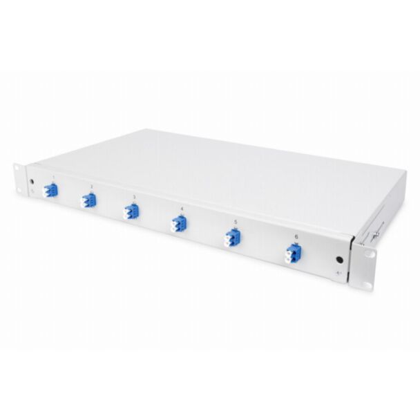 Digitus FO splice box, 1U, equipped, 6x LC DX, OS2 incl. splice cassette, colored pigtails, couplers