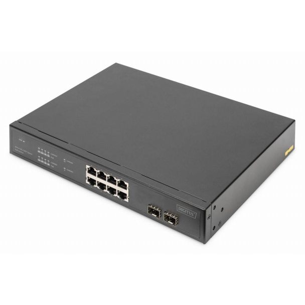 Digitus 8-Port Gigabit PoE Networkswitch, 19 Zoll, unmanaged, 2 Uplinkports, SFP, 140 W, af/at