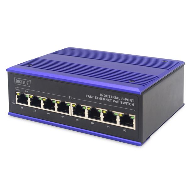 Digitus Switch PoE di rete Fast Ethernet a 8 porte, industriale, non gestito