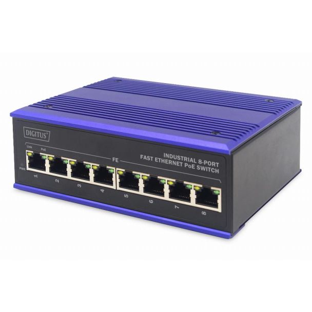 Digitus 8 Port Fast Ethernet Network PoE Switch,Industrial, Unmanaged