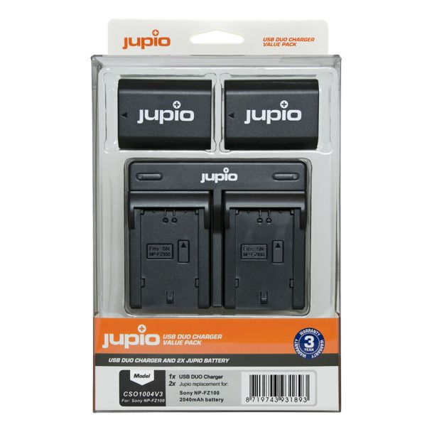 Jupio Value Pack: 2x Battery NP-FZ100 2040mAh + USB Dual Charger for Sony