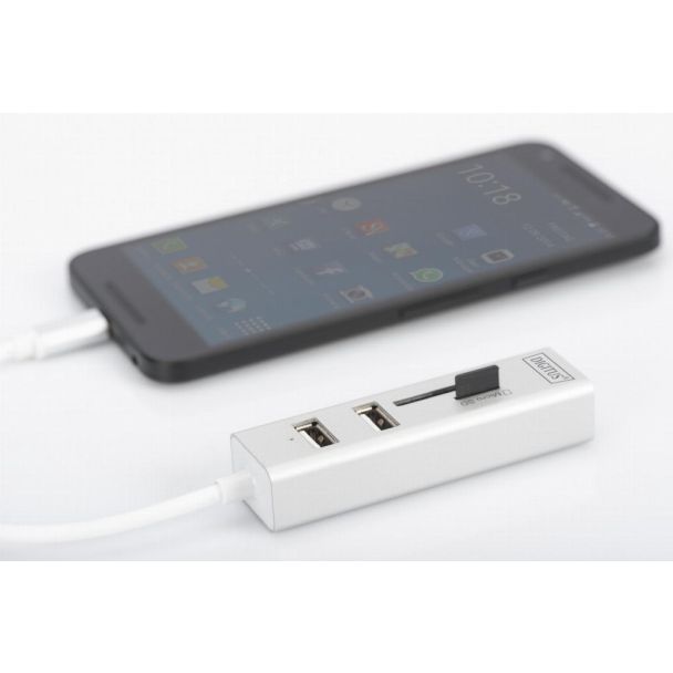 Digitus Hub a 3 porte USB Type-C™ OTG + Lettore di carte