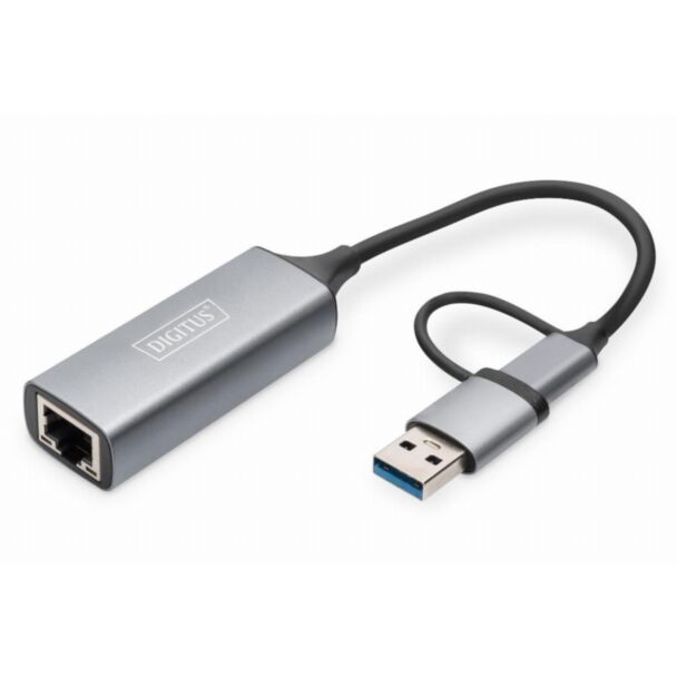 Digitus USB Type-CTM Gigabit Ethernet Adapter 2.5G, USB-CTM + USB A (USB3.1/3.0)
